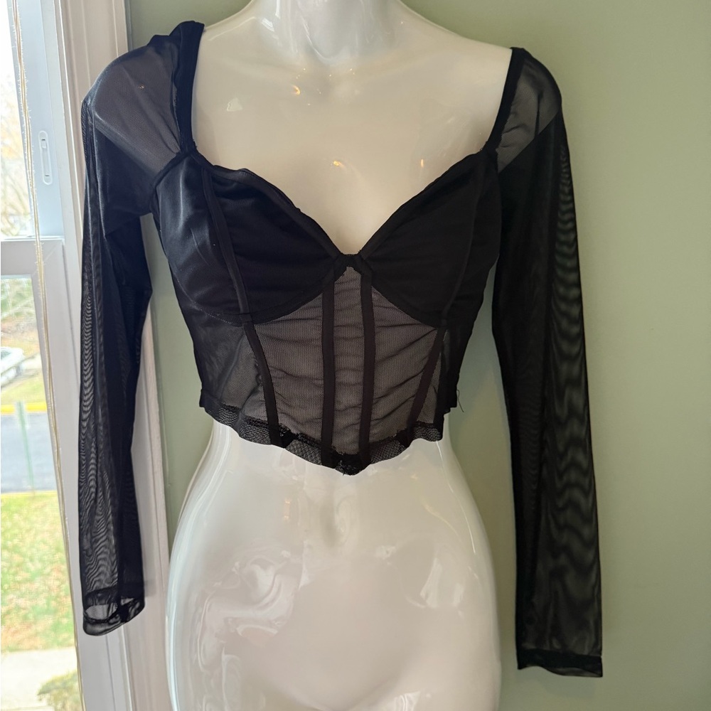 Princess Polly Black Sheer Mesh Top